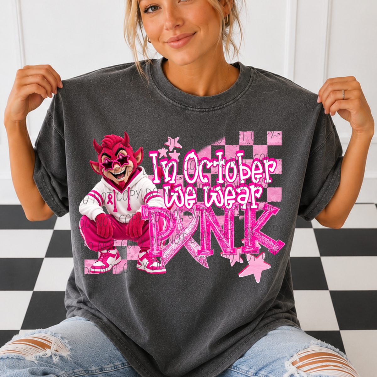 DEVILS- in October we wear pink (city) DTF transfer