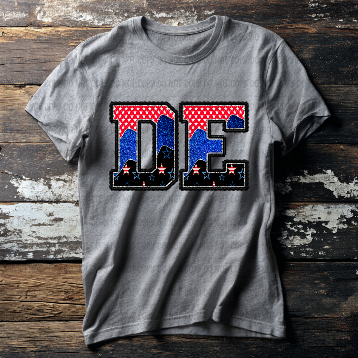 DE (red blue and black filled) (Revel) DTF Transfer