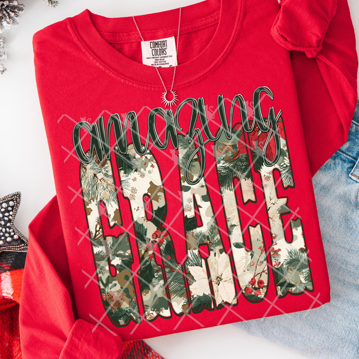 Amazing Grace Christmas Floral Font (TDD) DTF Transfer