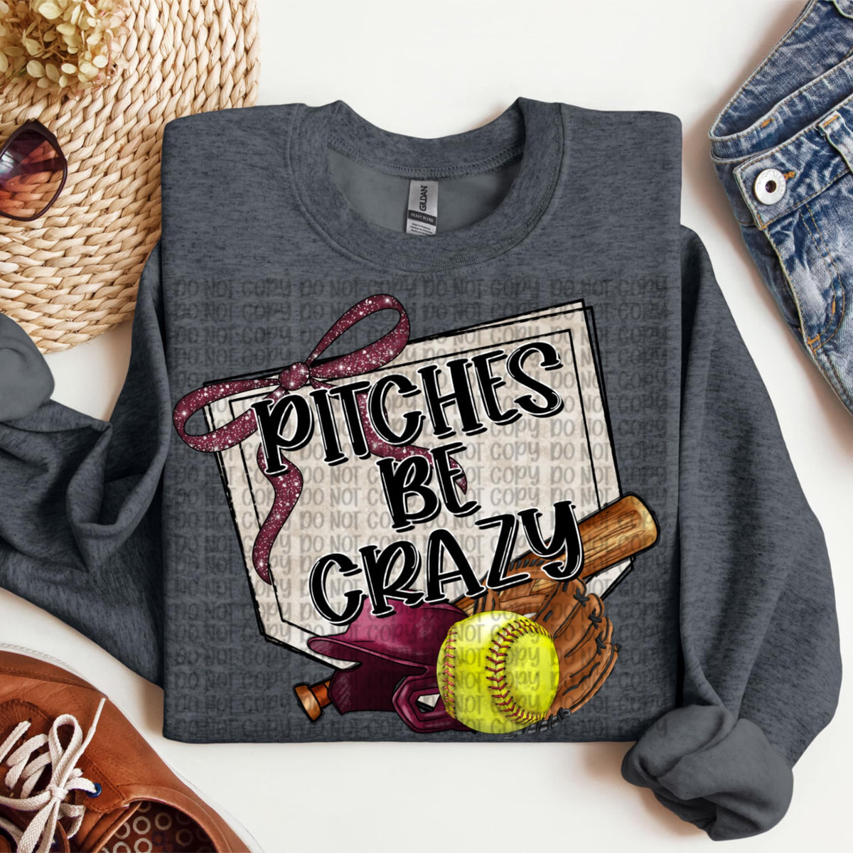 Pitches be crazy maroon bow softball (VP) 91933 DTF transfer