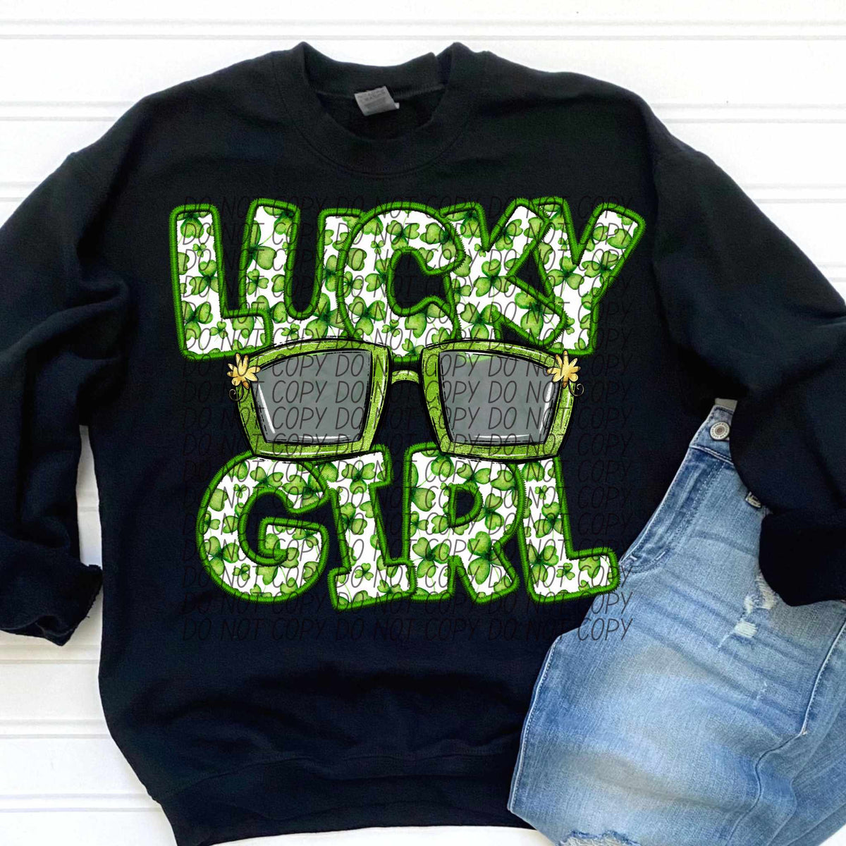 Lucky girl glasses clover embroidery (CITY) 85102 DTF transfer