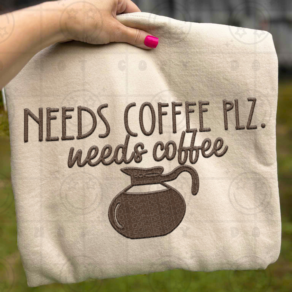 Need coffee plz faux embroidery (HW) DTF Transfer