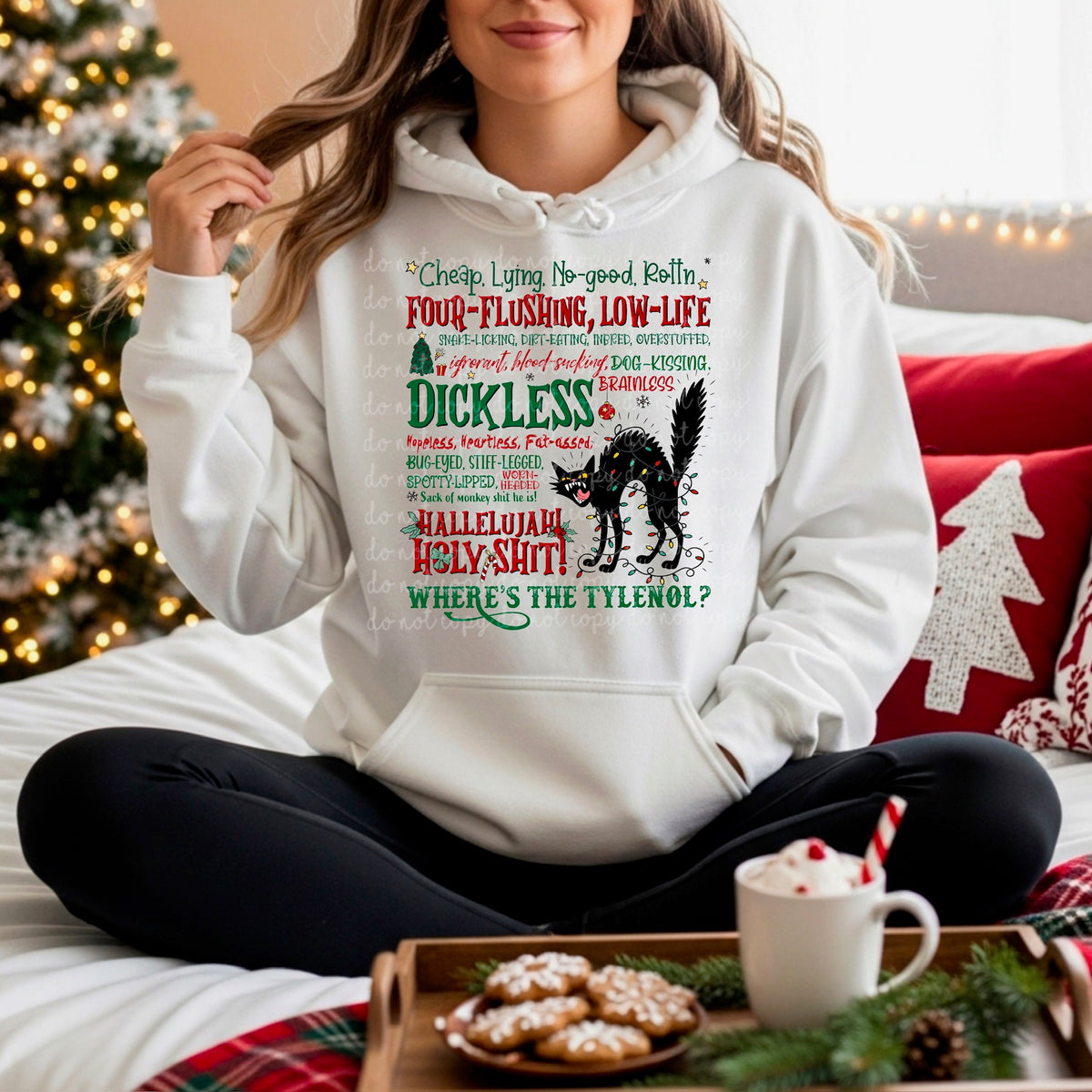 Cheap Lying No Good with black cat DTF transfer