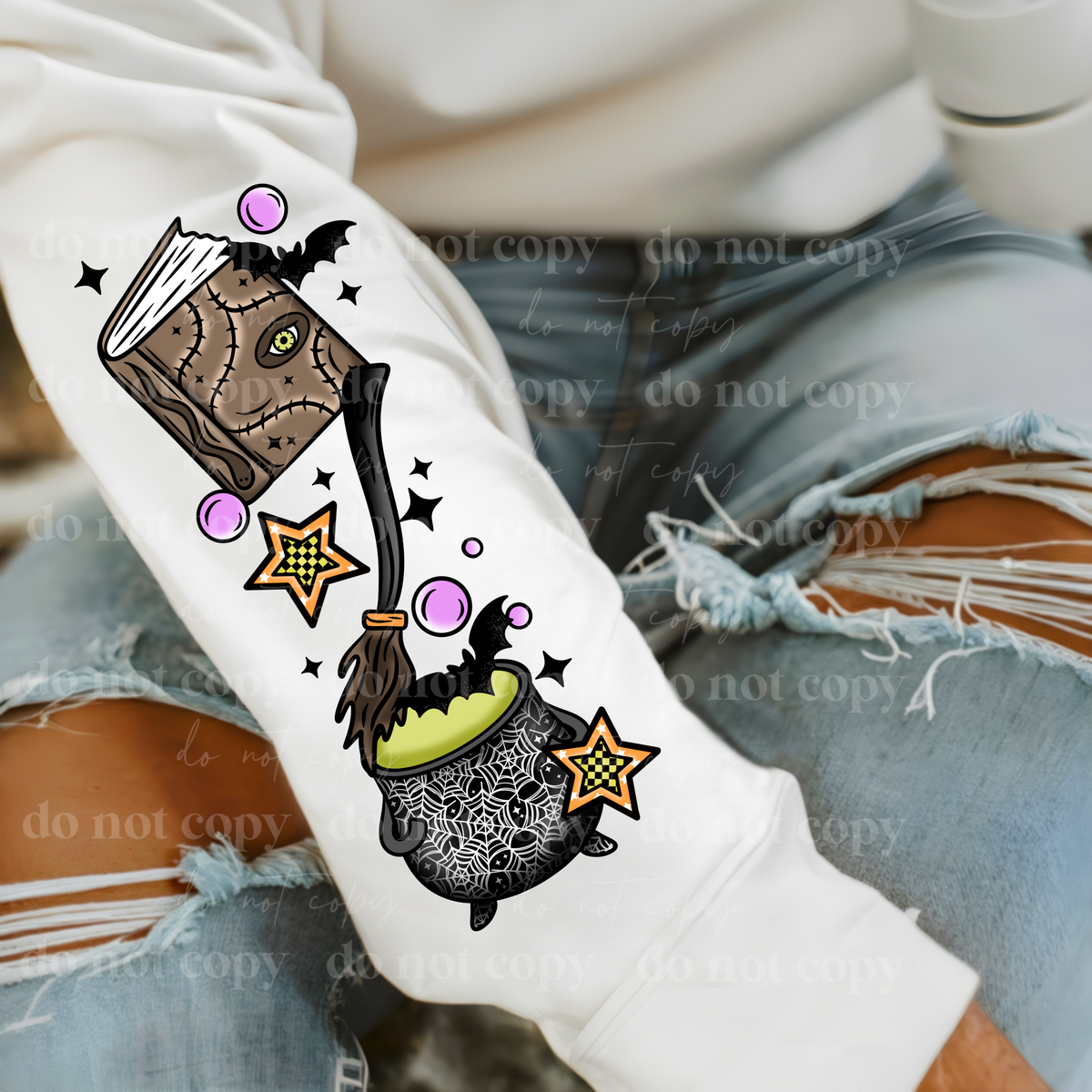 HP cauldron broom and book sleeve exclusive DTF transfer