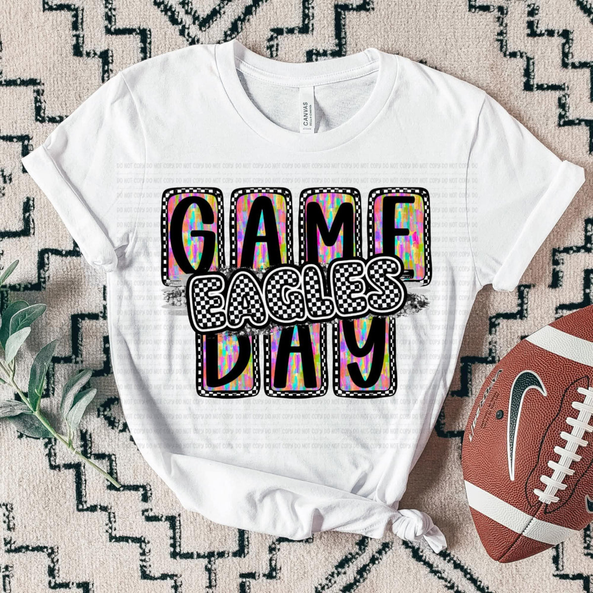 Game Day EAGLES Rainbow Brushstroke Checker SSD 112845 DTF transfer
