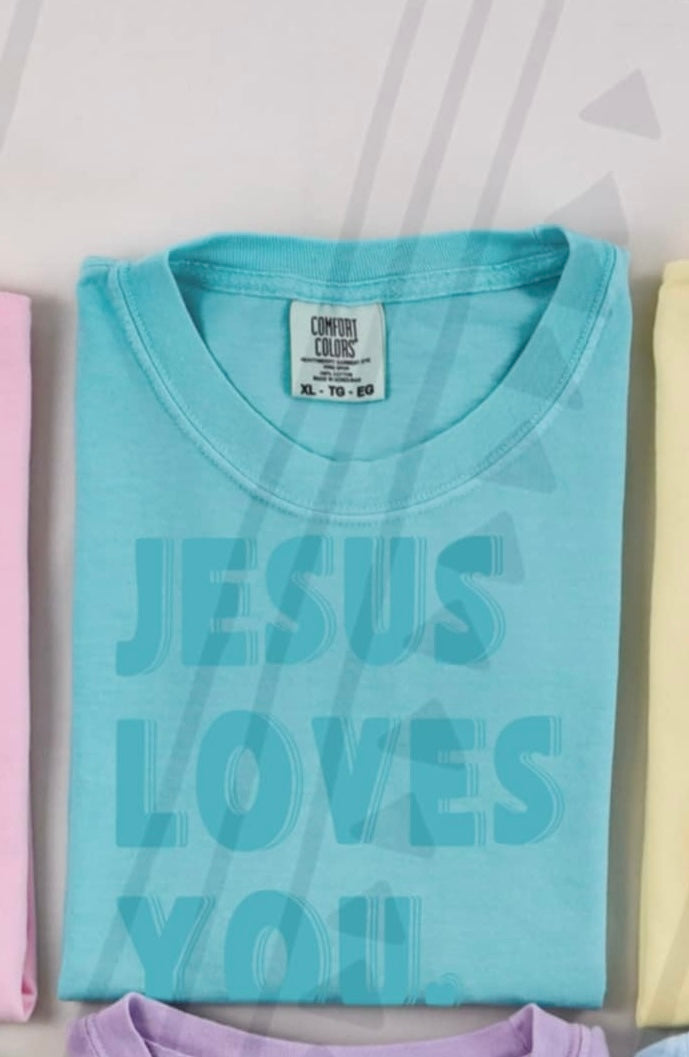 Jesus loves you teal font (TGG) 96058 DTF transfer