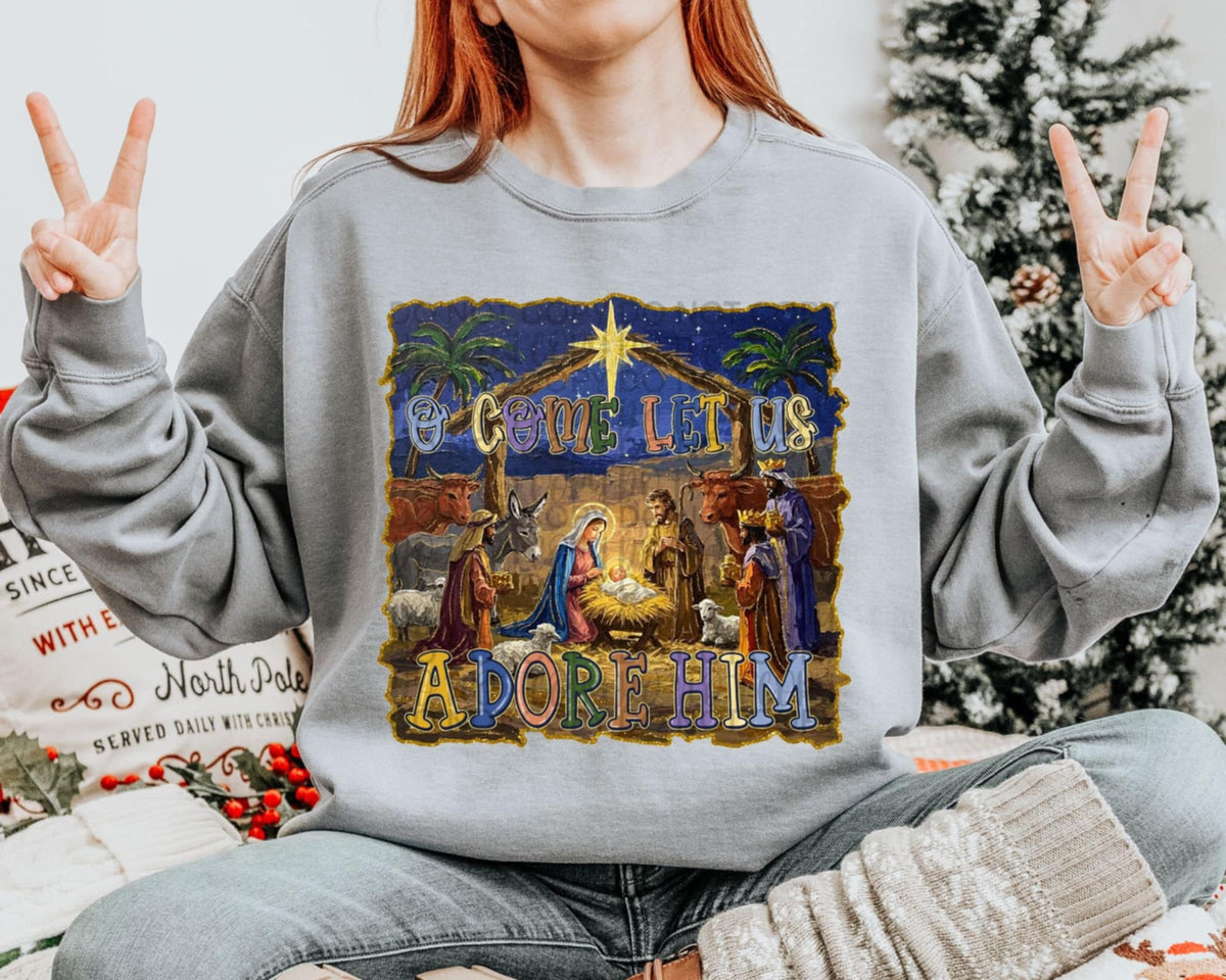 O come let us adore him manger 109289 DTF transfer