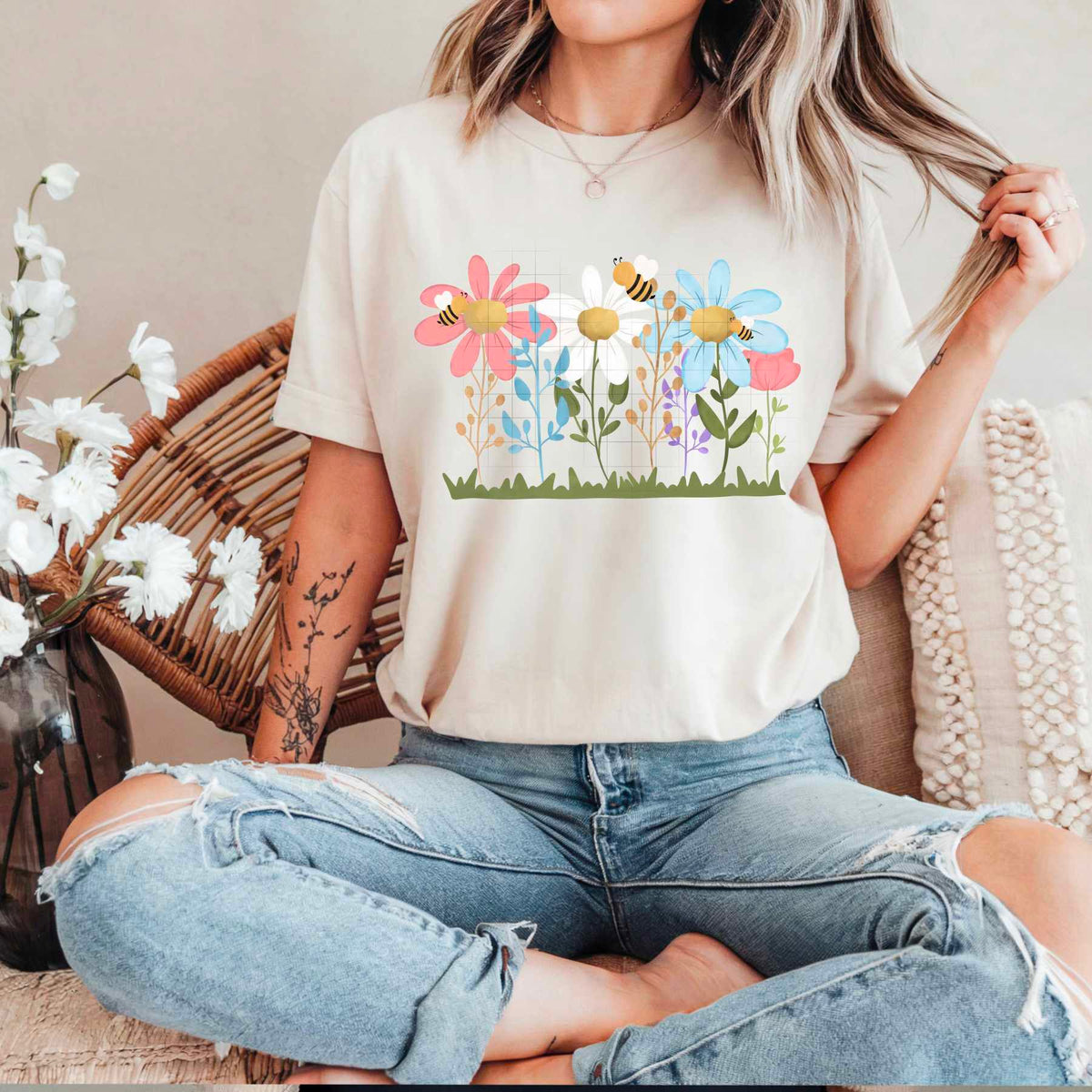 Florals with bees (CSC) 84294 DTF transfer