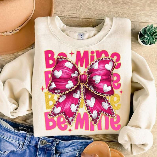 Be mine stacked with pink bow white hearts 77706 DTF transfer