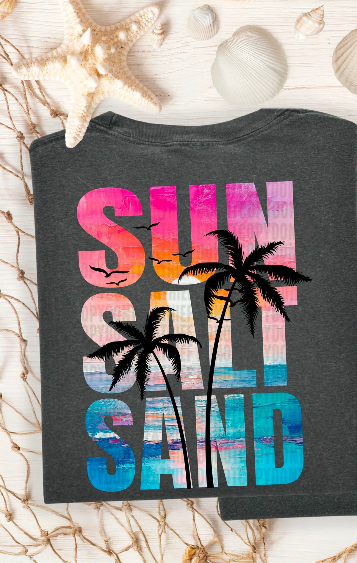 Sun salt sand black palm trees 100129 DTF transfer