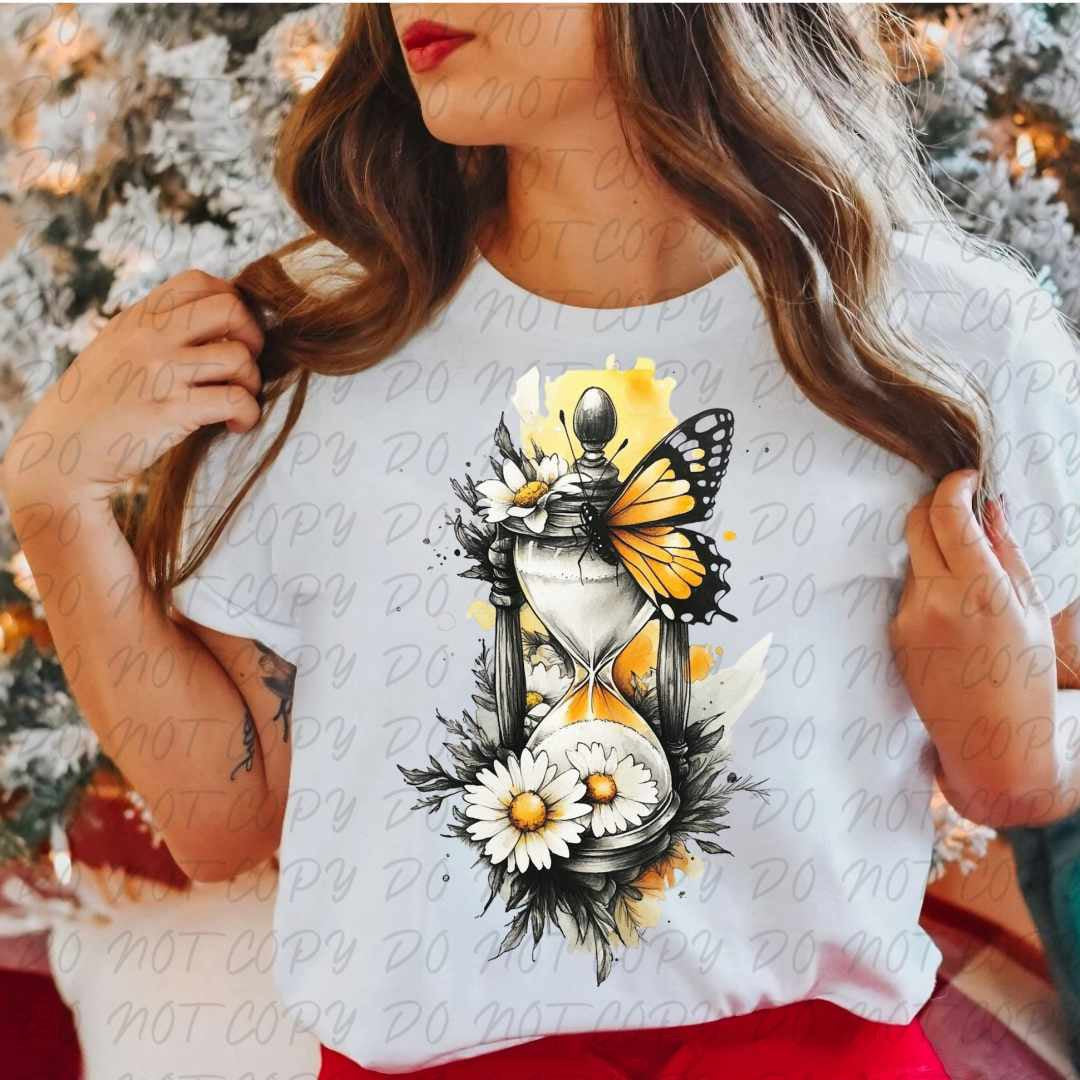 Hourglass with yellow butterfly (vintage) 67387 DTF transfer
