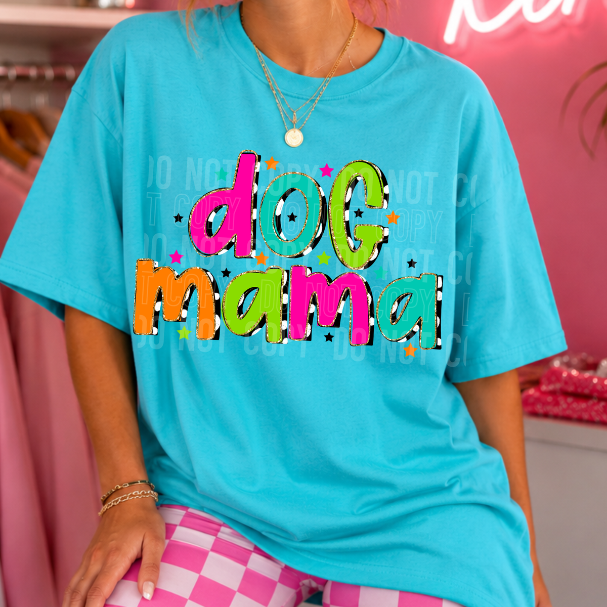 Dog mama RAINBOW checkered background (SBB) DTF Transfer