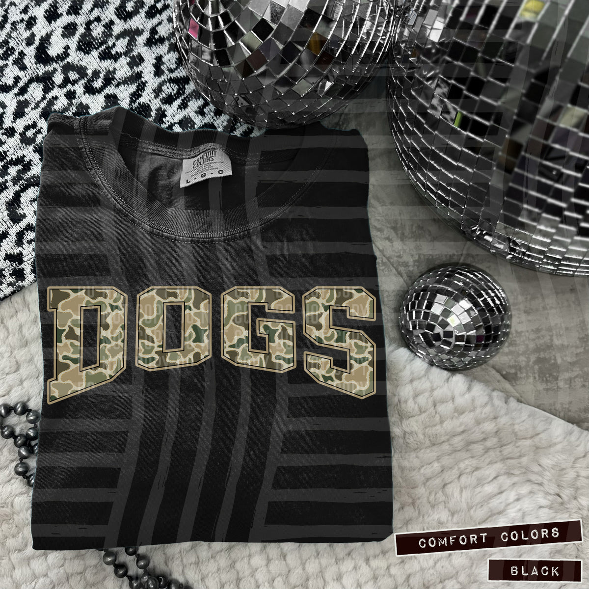 Dogs faux glitter camo arched (Caplinger) DTF transfer