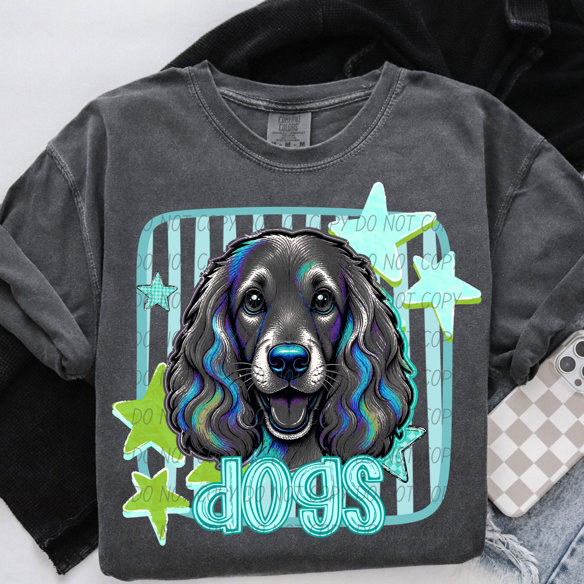 dogs blue stars and stripes blue font (CITY) DTF Transfer