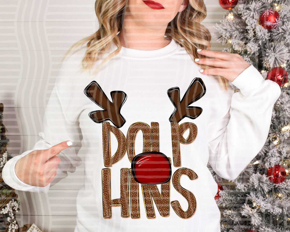 dolphins deer antlers mascot red nose (caplinger) DTF Transfer
