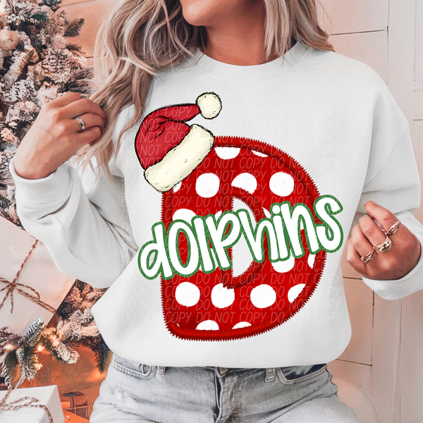 D Dolphins Christmas Faux Embroidery (CITY) 66294 DTF transfer