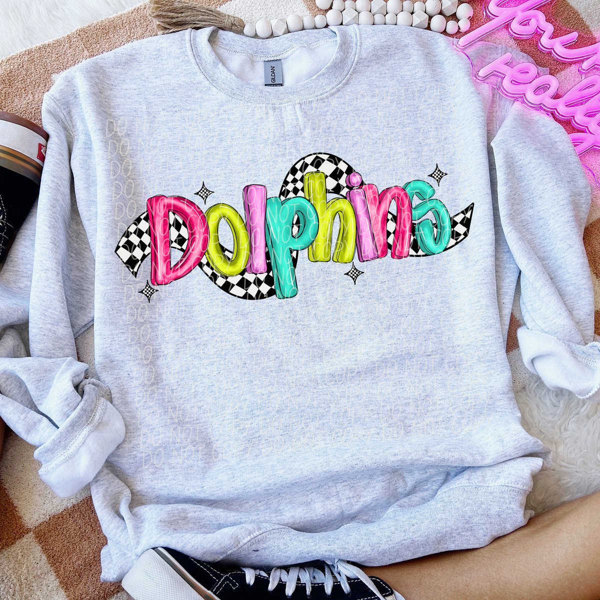 Dolphins Colorful Checker 74178 DTF Transfer