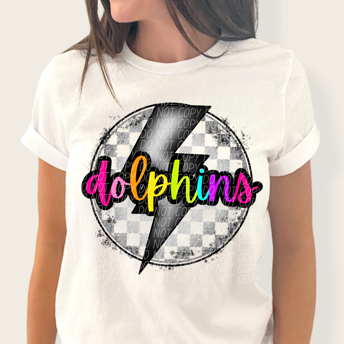 Dolphins BRIGHT COLORS FONT lightning bolt circle CITY DTF transfer