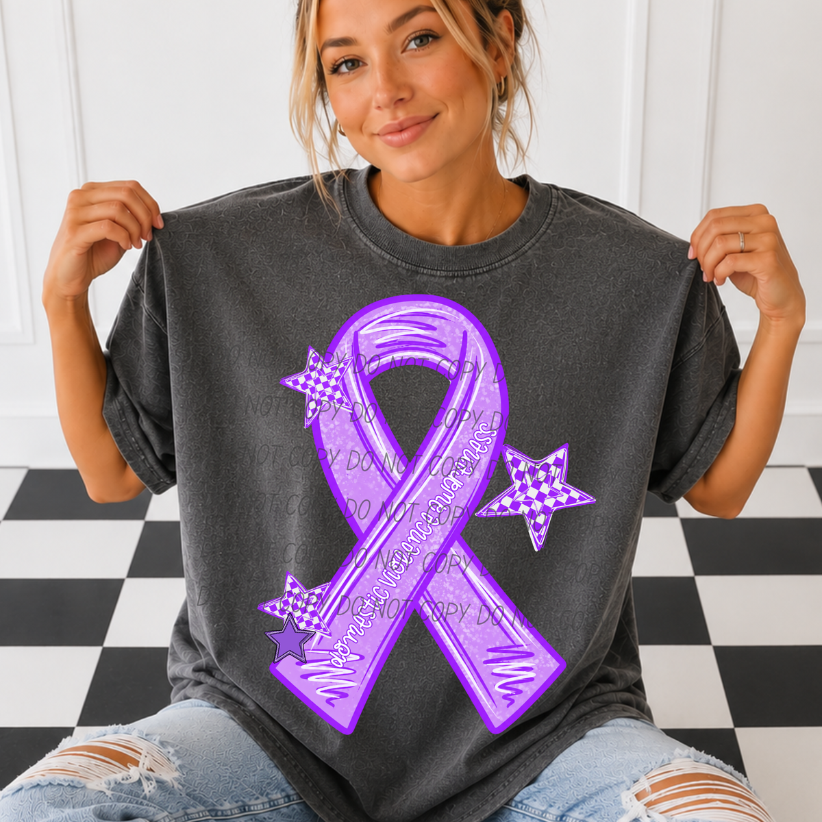 DV ribbon with checkered stars (CITY) DTF Transfer