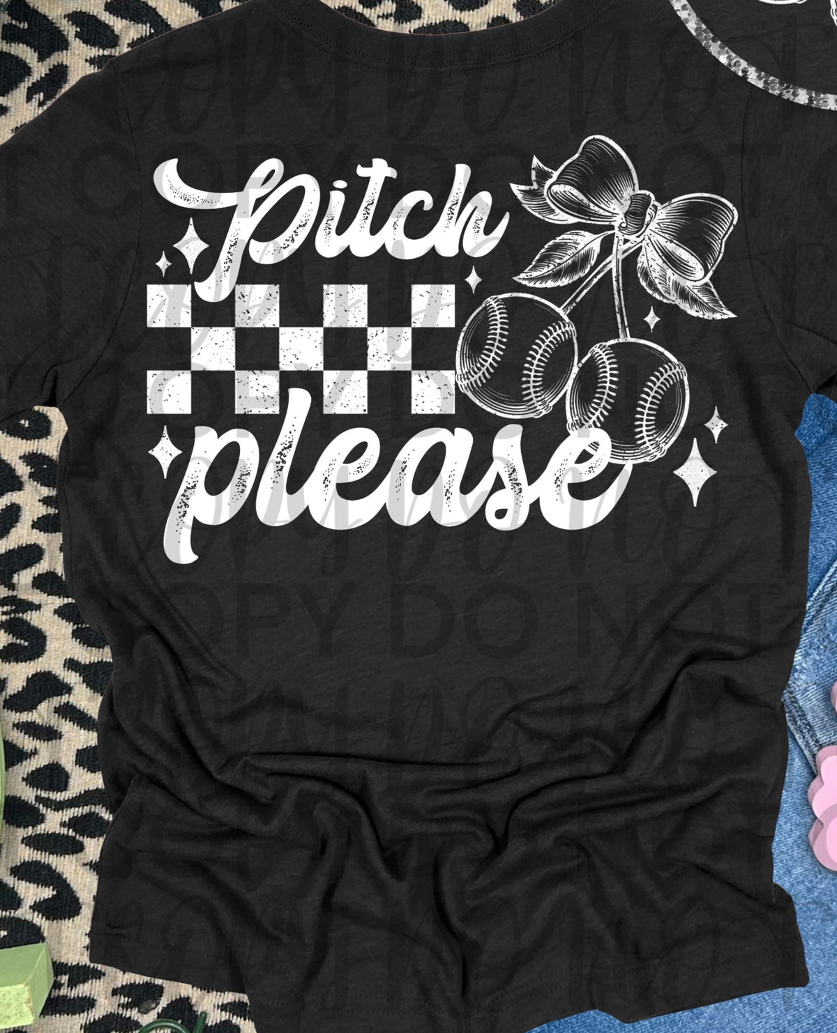 Pitch Please Baseball/Softball Cherries WHITE (Starlight) DTF transfer