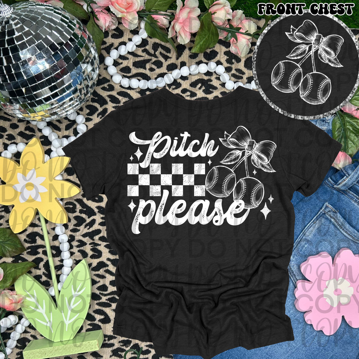 Baseball/Softball Cherries WHITE (Starlight) DTF transfer