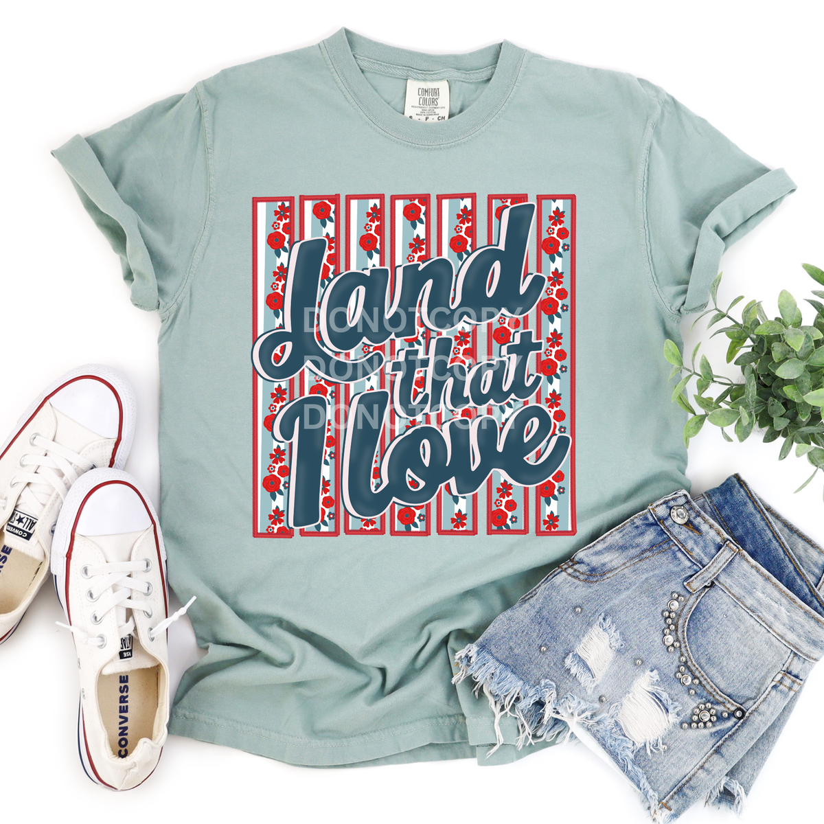 Land that I love RED floral strips (CSG) DTF Transfer