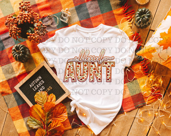 Blessed Aunt Faux Pumpkin Embroidery 7001 DTF TRANSFER