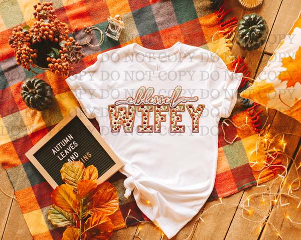 Blessed Wifey Faux Pumpkin Embroidery 7011 DTF TRANSFER