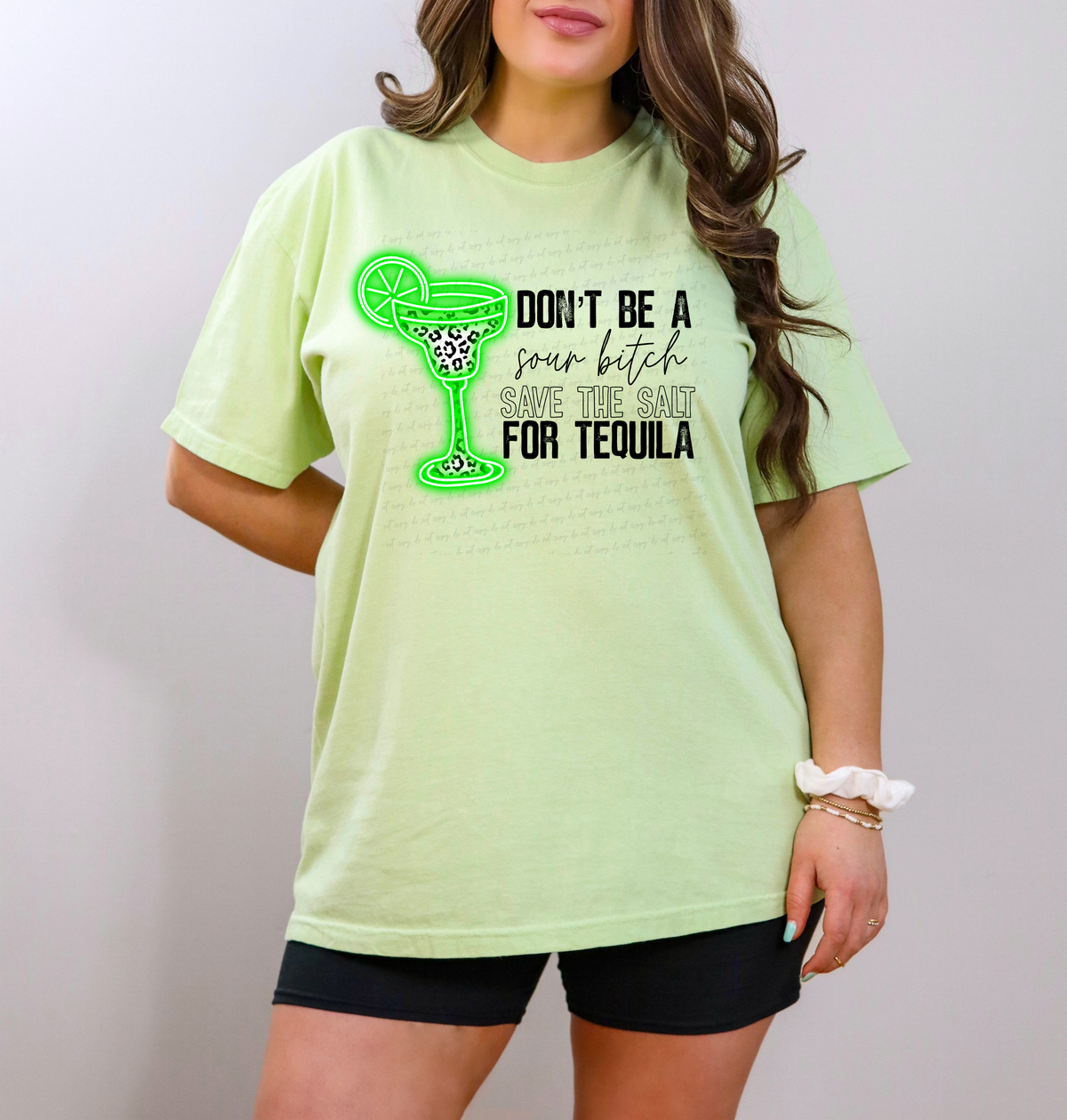 Don't Be A Sour Bitch Save The Salt For Tequila Green Glass with Leopard 116379 DTF Transfer