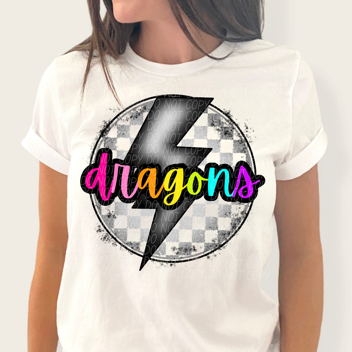 Dragons BRIGHT COLORS FONT lightning bolt circle CITY DTF transfer