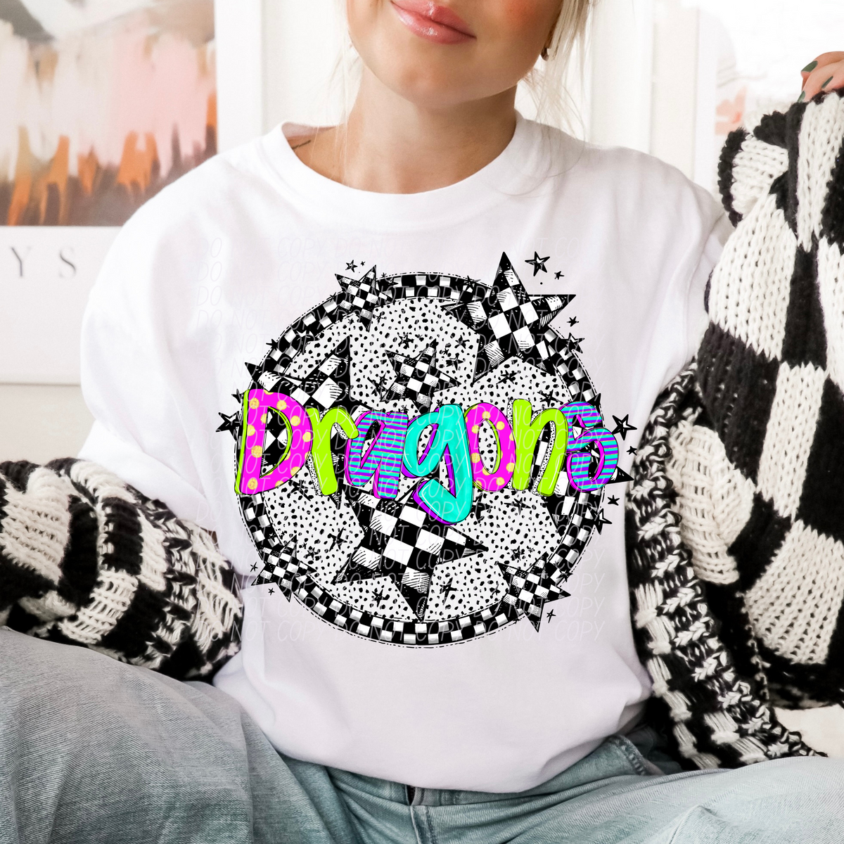 Dragons neon checkered CITY DTF transfers