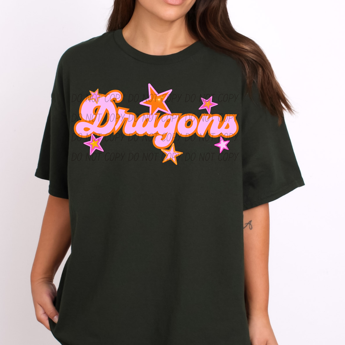 dragons pink orange stars (city) DTF transfer