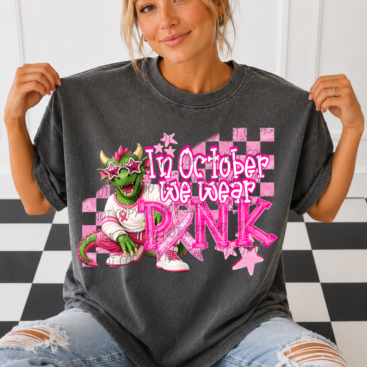 DRAGONS- in October we wear pink (city) DTF transfer