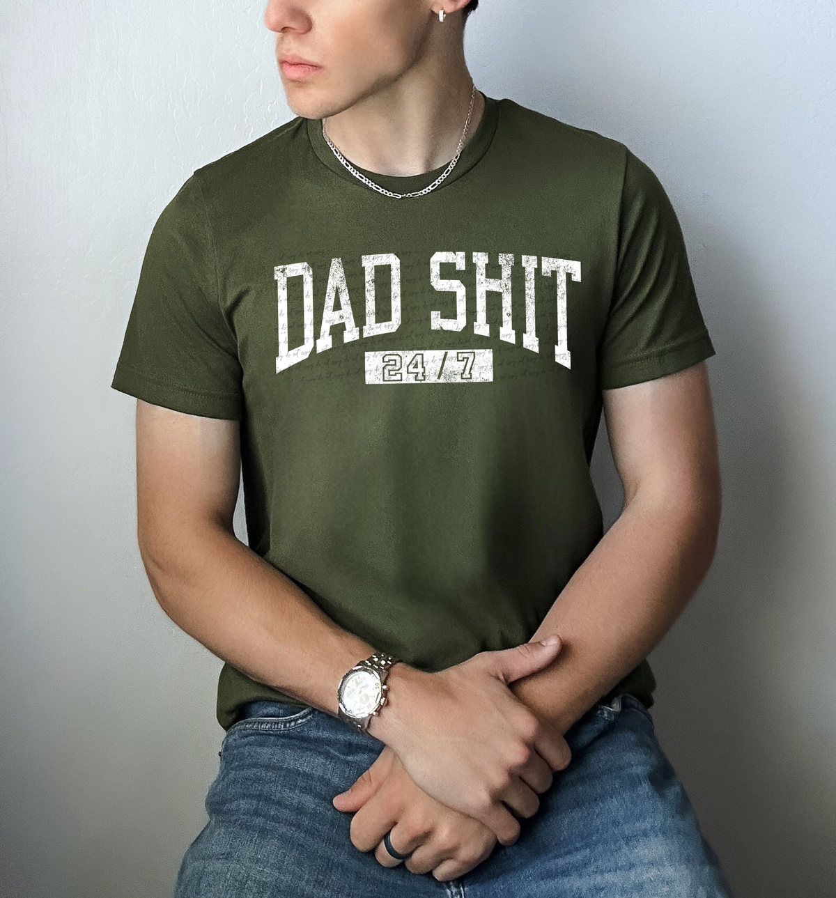 Dad Shit 24/7 Varsity Font White Grunge 86788 DTF Transfer