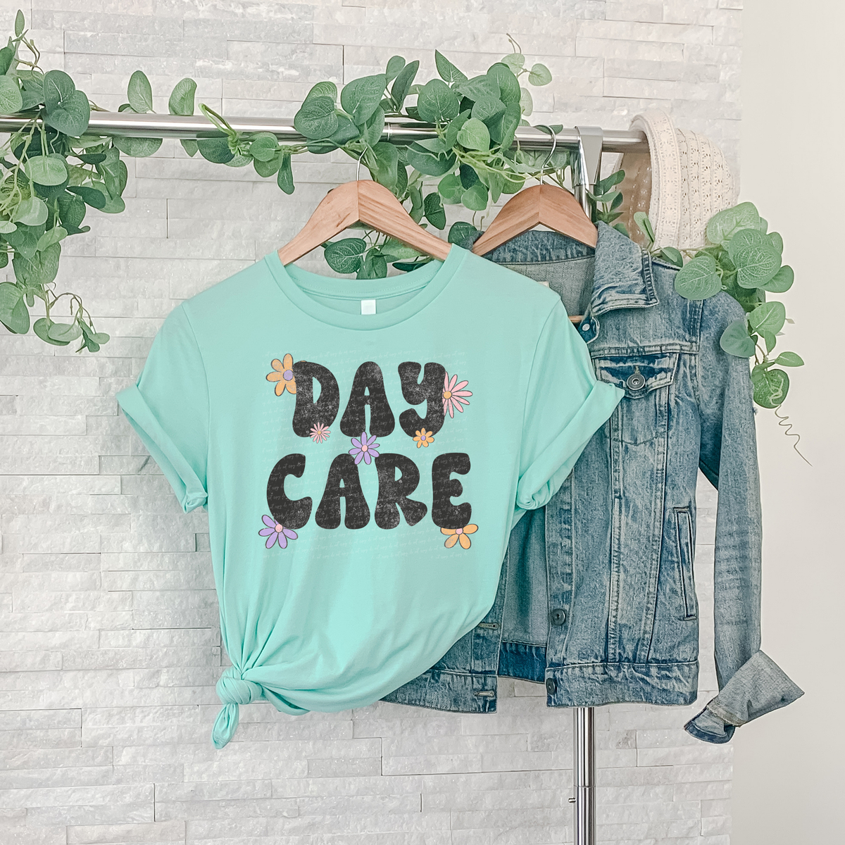 Day Care (Teacher) With Flowers Grunge 89210 DTF Transfer