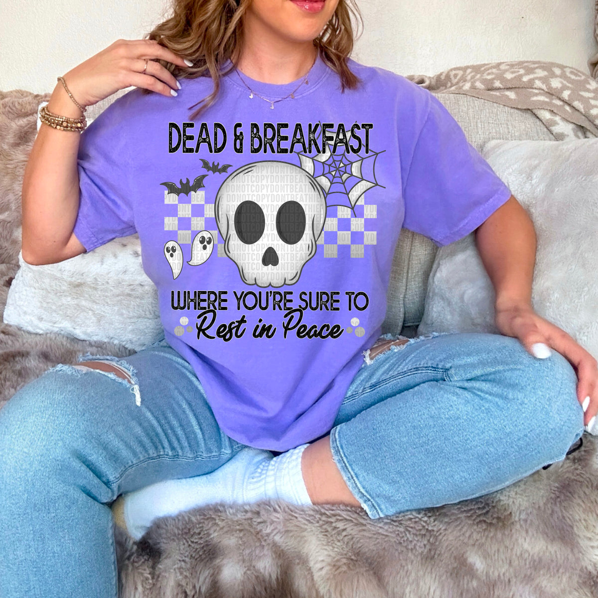 Dead & breakfast where you're sure to rest in peace skull  DTF transfer