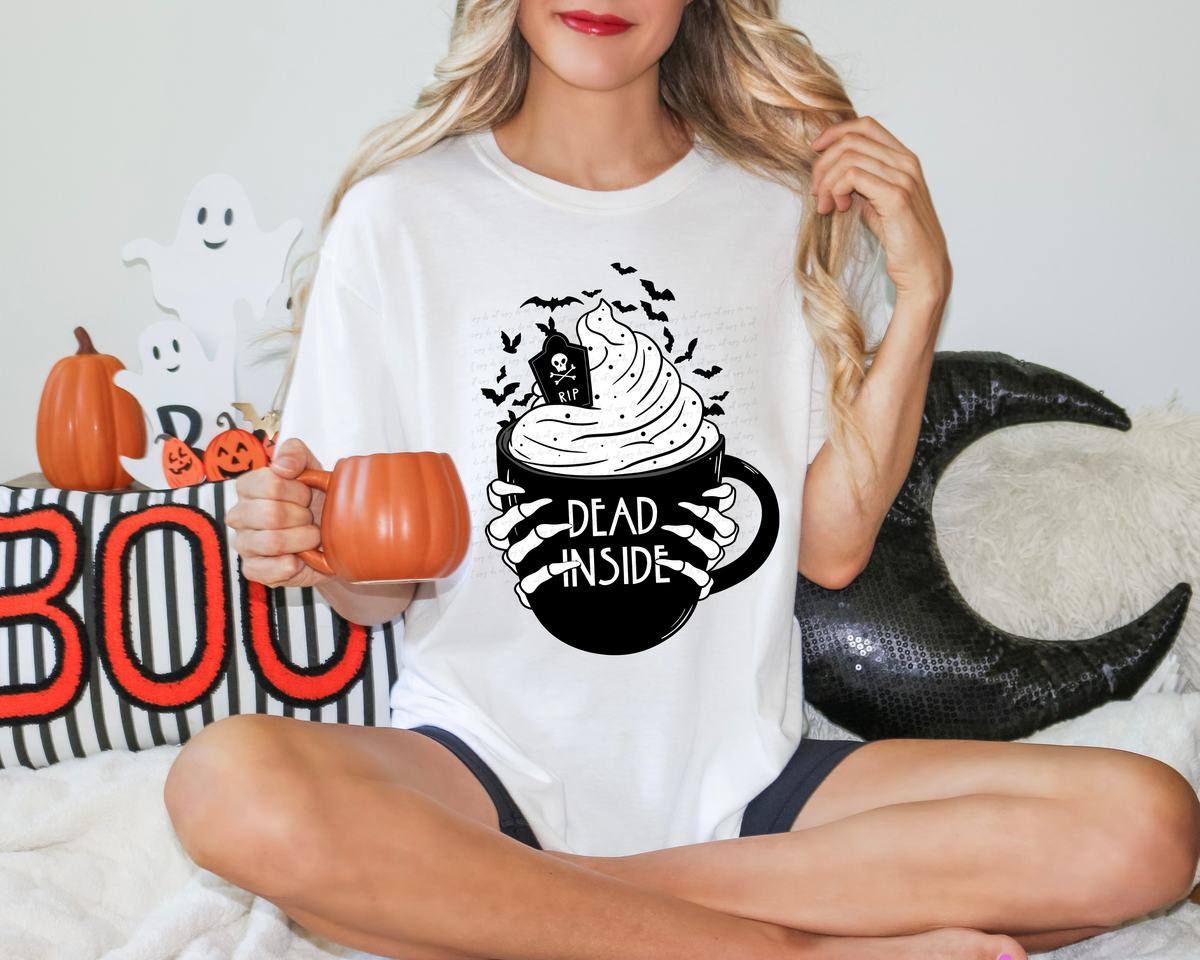 Dead Inside Skellie Hands Bats Mug Black and White 114664 DTF transfer