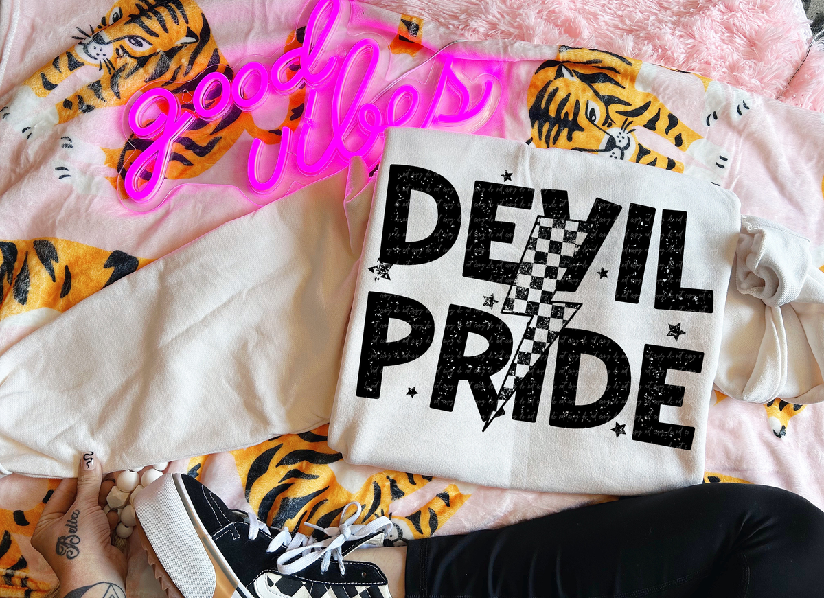 Devil Pride Checkered Lightning Bolt Black 89039 DTF Transfer