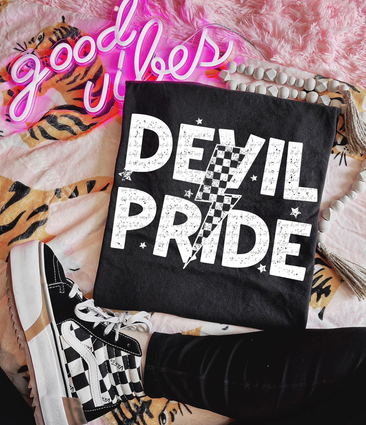 Devil Pride Checkered Lightning Bolt White 89040 DTF Transfer