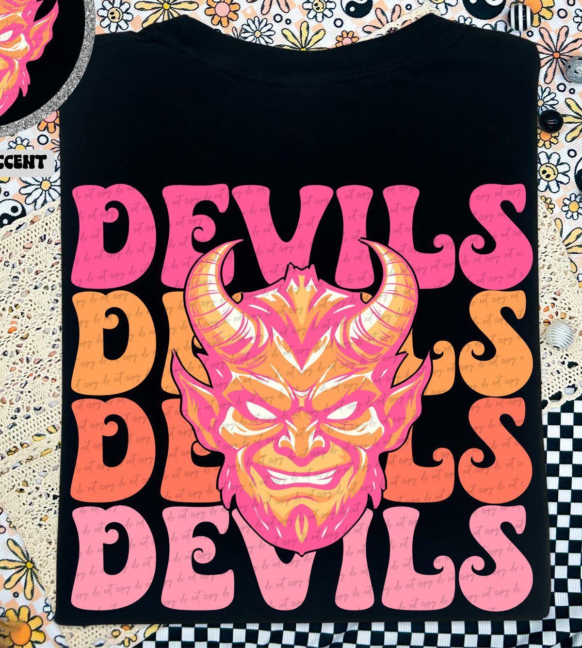 Devils Stacked School Mascot (Back Print) 89041 DTF Transfer