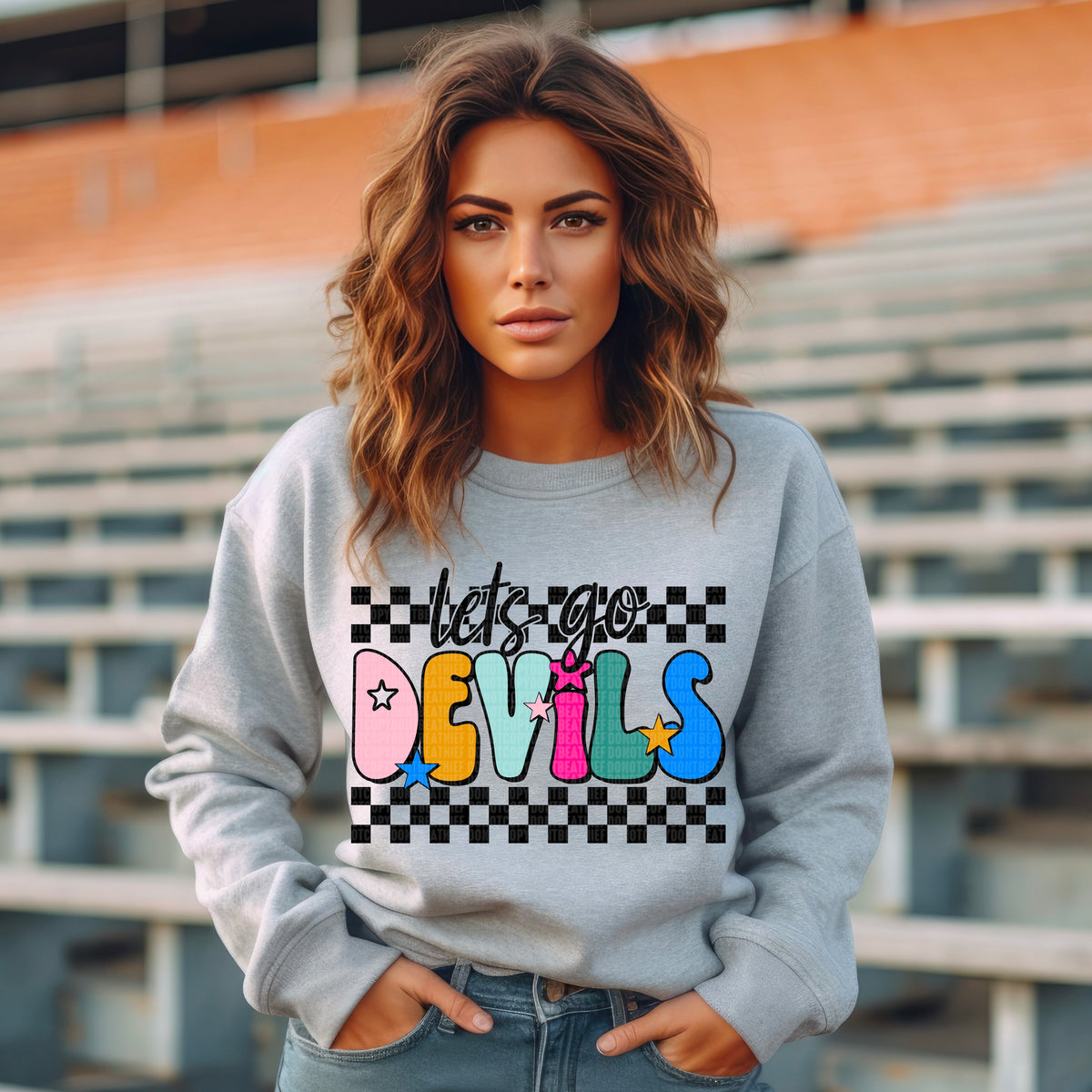 Let's Go Devils Checker 104639 DTF transfer