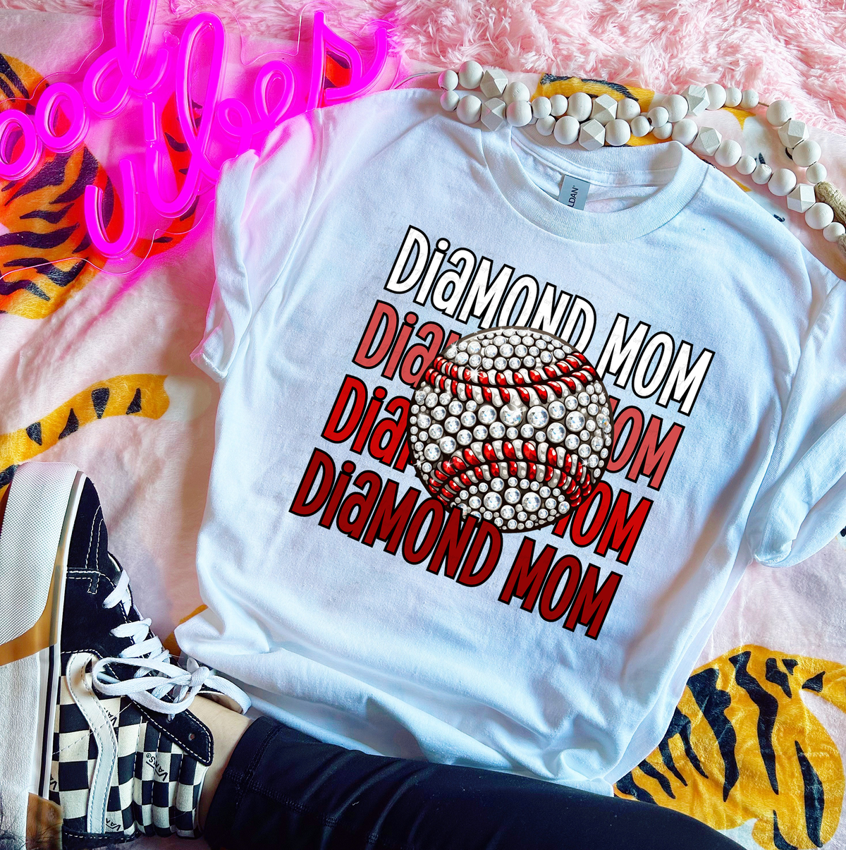 Diamond Mom Stacked Faux Rhinestone Baseball 117788 DTF transfer