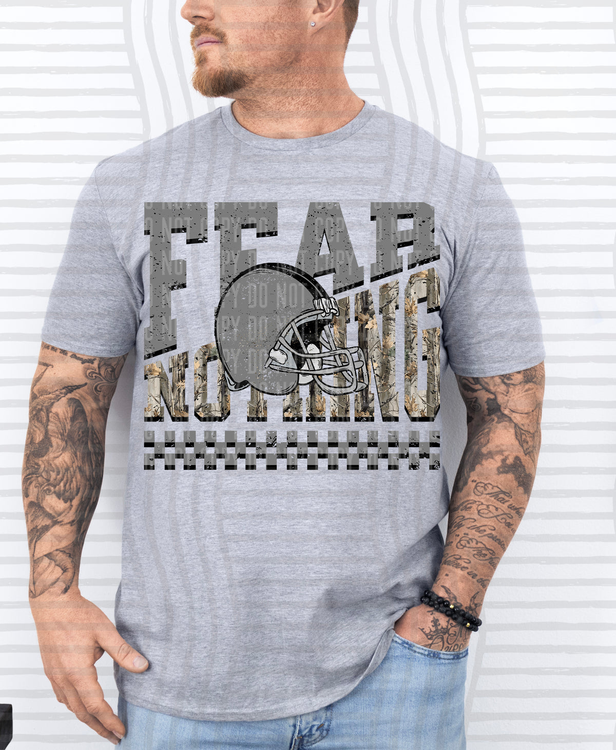 Dark grey and camo fear nothing (Caplinger) DTF Transfer