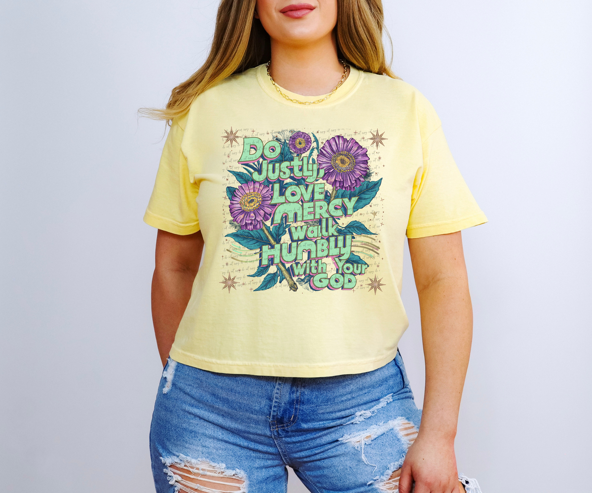 Do Justly Love Mercy Walk Humbly With Your God Purple Flowers 81142 DTF Transfer