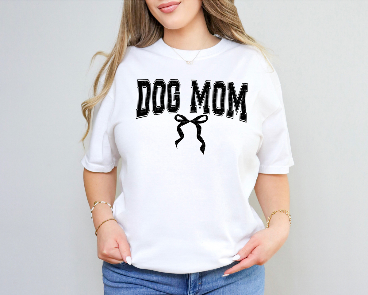 Dog Mom Varsity Font Bow Black 86560 DTF Transfer