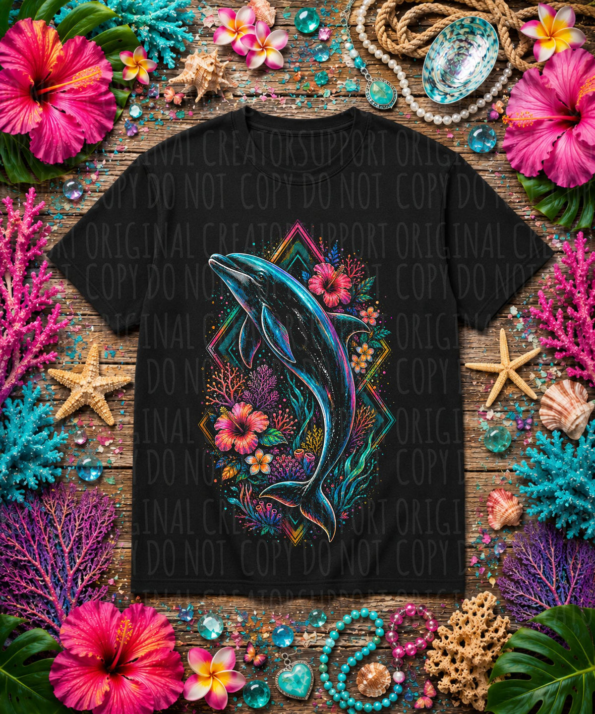 Floral dolphin (Starlight) DTF Transfer