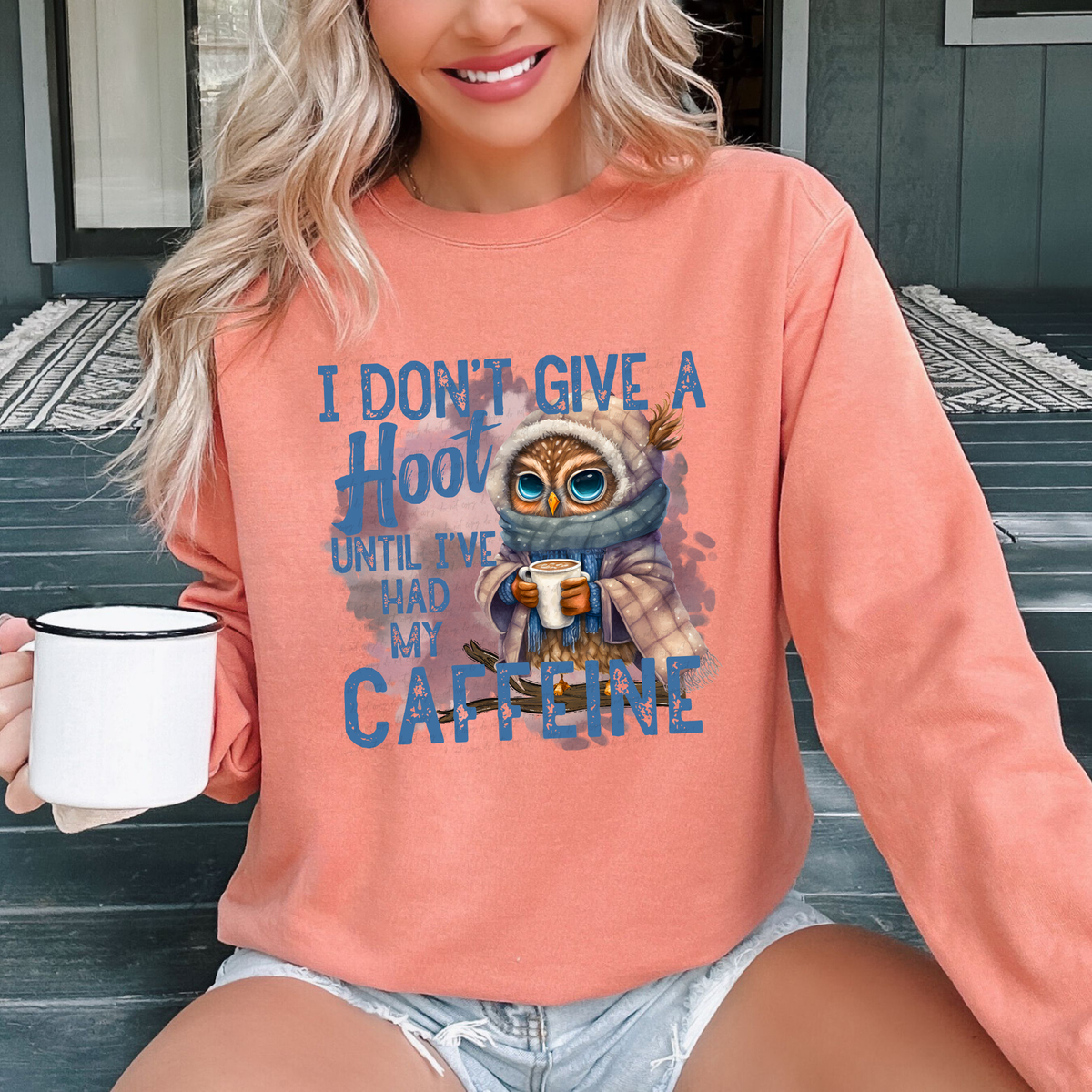 I Don't Give A Hoot Until I've Had My Caffeine Owl 116805 DTF Transfer