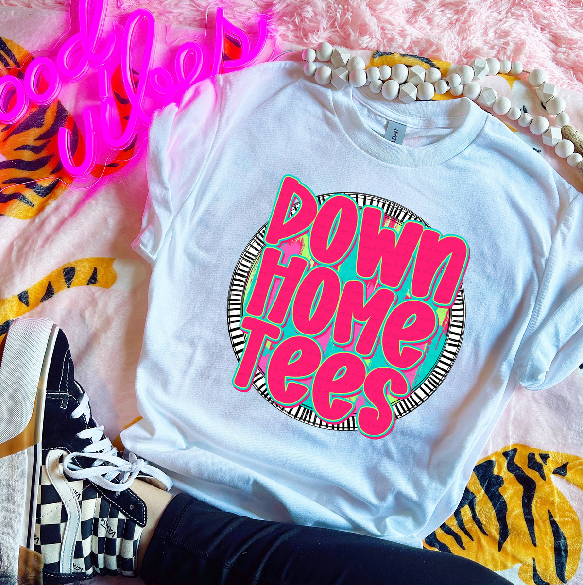 Down Home Tees Pink Font Circle 111417 DTF transfer