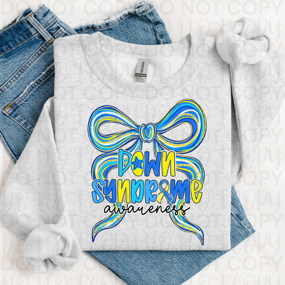 Down Syndrome Awareness Bow (blue yellow black writing) (UAC) DTF Transfer