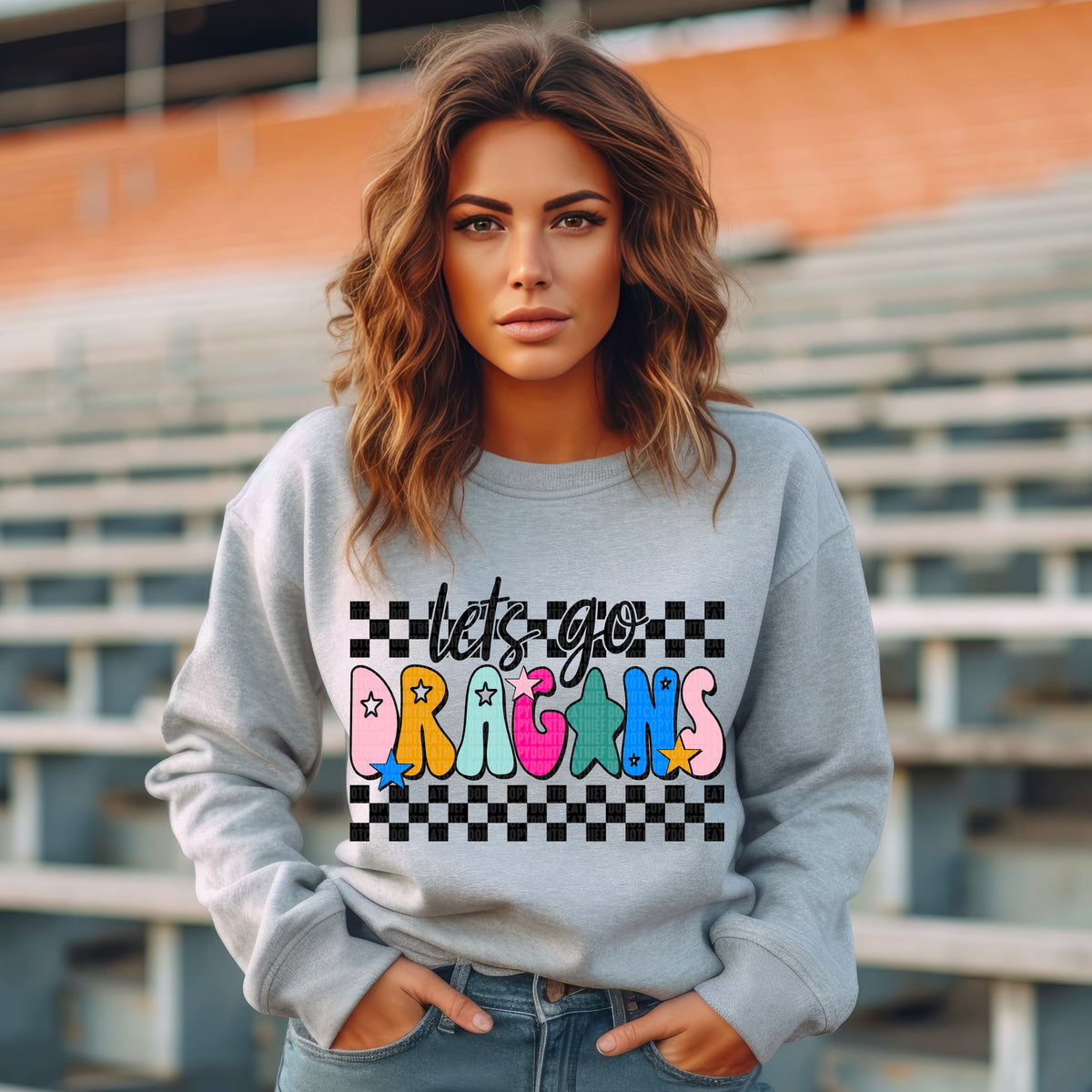 Let's Go Dragons Checker 104641 DTF transfer